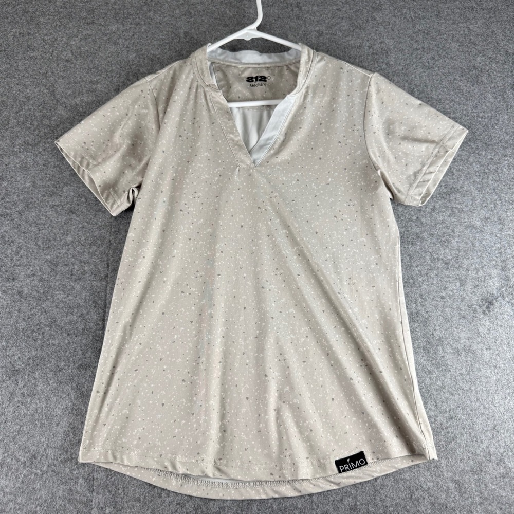 Primo 212 Womens Medium Tan Speckled Short Sleeve V-Neck Activewear Top